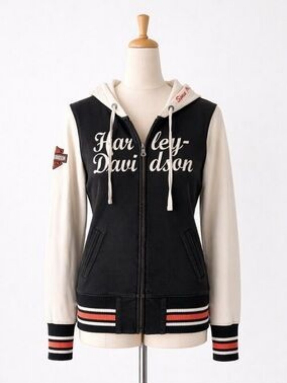 Harley Davidson Vintage Black Embroidered Biker Zip-Up Bomber Y2K Hoodie S